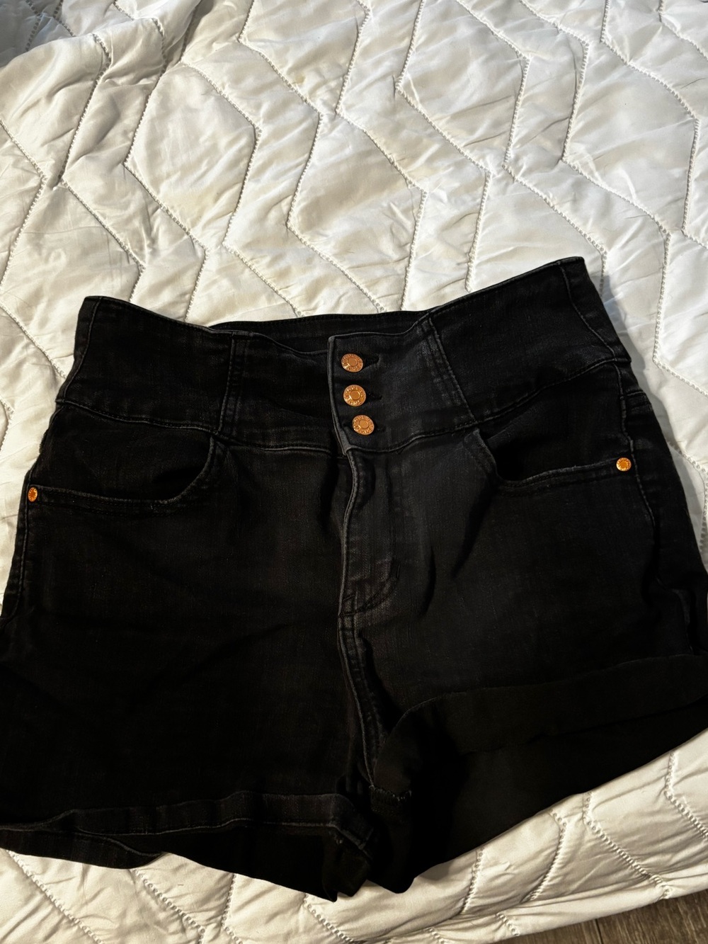 Guess High-Waist Black Denim Shorts with Triple Button